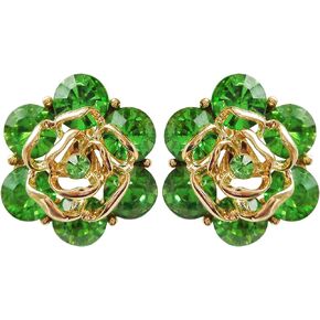 Navachi 18k Gold Plated Colorful Crystal Leaves Flower Omega Back Earrings