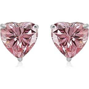 Jewelili Heart Stud Earrings with 6MM Cubic Zirconia in 10K White Gold