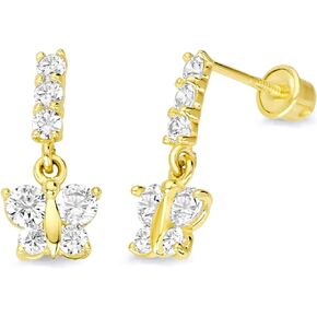 14k Yellow Gold Butterfly Stud Earrings with Screw Back