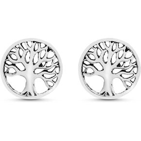 AeraVida Nature Inspired Simple 10mm Tree of Life Round .925 Sterling Silver Stud Earrings | Classic Sterling Silver Stud Earring for women | Vintage Stud Earrings