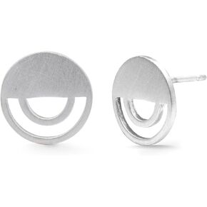 Boma Jewelry Sterling Silver Geometric Circle Semi-Circle Stud Earrings with Brushed Matte Finish