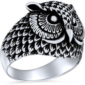 Bling Jewelry Unisex Personalized Protection Large Statement Old Wise Bird Night Owl Band Ring For Men Women Teen Oxidized .925 Sterling Silver Customizable