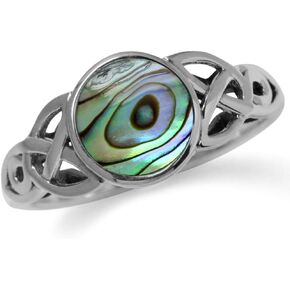 Silvershake Abalone Paua Shell Inlay 925 Sterling Silver Triquetra Celtic Knot Solitaire Ring