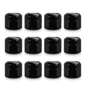 12 Pack 1oz Black Matte Glass Jars,Empty Round Storage Travel Containers with Black Dome Lid & Inner Liners,Refillable Cosmetic Vials for Ointments,Creams,Salve, Lotion-12 Spatulas