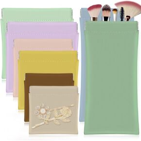 8PCS Pocket Cosmetic Bag Squeeze Top 4 Size Small Makeup Bag for Inside Purse, Waterproof Mini Makeup Pouch PU Leather Organizer Pouch No Zipper Self Closing Pouches for Women Coin Purse Lipstick