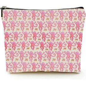 KNoRRS Chic Pink Preppy Makeup Bag - Elegant Zipper Pouch for Travel & Toiletries, Ideal Gift for Teen Girls & Roller Monkey Rabbit Lovers