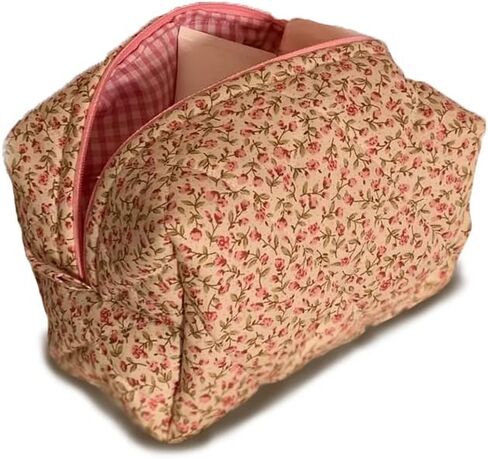 حقيبة مكياج قطنية زهرية جمالية مع حقيبة صديقة للبيئة وعضوية للعناية بالبشرة أثناء السفر (وردي فاتح) in Kuwait