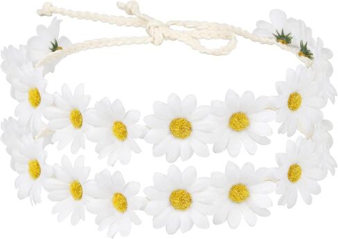 WOVOWOVO 2 Packs Daisy Flower Crown Headbands For Women Baby Girl, Sunflower Hippie Hair Accessories Fall Floral Crowns Hair Bands Handmade Bridal Headpiece Photo Props Party Vacation (White) in Saudi Arabia