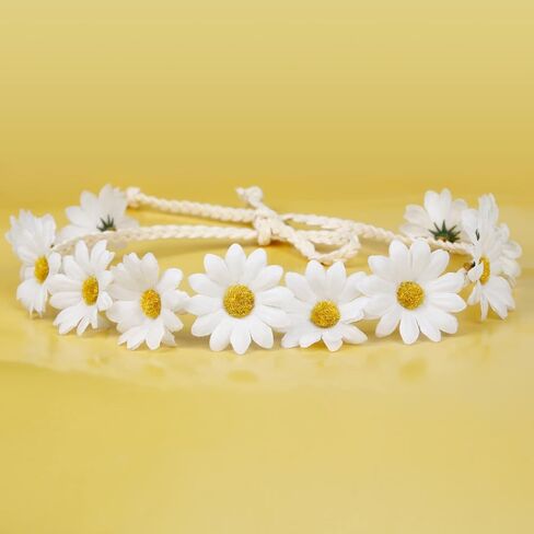 WOVOWOVO 2 Packs Daisy Flower Crown Headbands For Women Baby Girl, Sunflower Hippie Hair Accessories Fall Floral Crowns Hair Bands Handmade Bridal Headpiece Photo Props Party Vacation (White) in Saudi Arabia