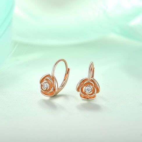 Starchenie Rose Leverback Earrings for Women Girls 925 Sterling Silver Hypoallergenic Jewelry in Saudi Arabia