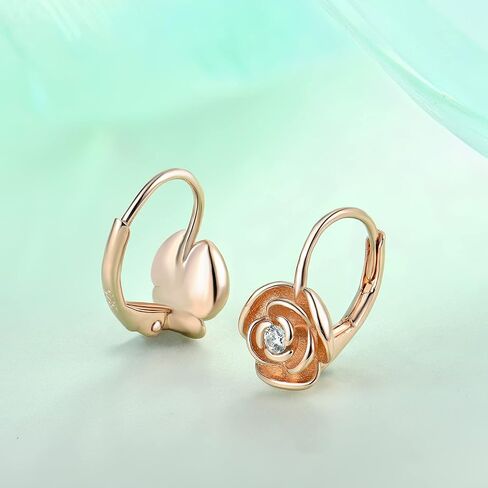 Starchenie Rose Leverback Earrings for Women Girls 925 Sterling Silver Hypoallergenic Jewelry in Saudi Arabia