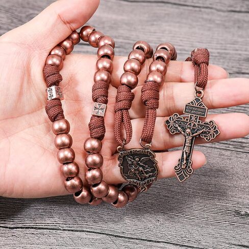 Nazareth Store St Michael Paracord Rosary Beads Rugged Rosary Necklace Strong Corded Catholic Pardon Crucifix in Saudi Arabia