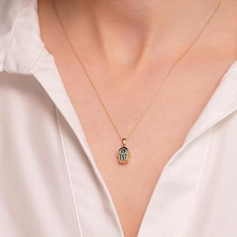 GELIN Hamsa Necklace in 14K Solid Gold | 14k Gold Evil Eye Necklace for Women, 18" in Saudi Arabia