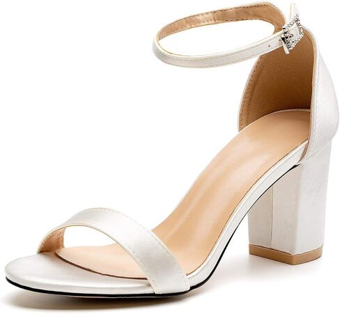 Women's Heeled Sandals Chunky Open Toe Ankle Strap Wedding Dress Pump Fashion Shoes 2.76 Inch in Saudi Arabia