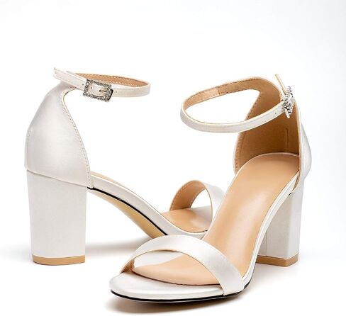 Women's Heeled Sandals Chunky Open Toe Ankle Strap Wedding Dress Pump Fashion Shoes 2.76 Inch in Saudi Arabia