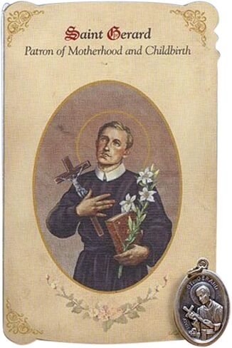 Religious Gifts Saint Gerard Patron of Motherhood and Childbirth Cardstock Holy Prayer Card w/ 1 Inch Silver Gild St Medal in Saudi Arabia