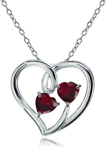 Sterling Silver Double Open Genuine and Created Gemstone Heart Necklace, Available in 5 Colors in Saudi Arabia