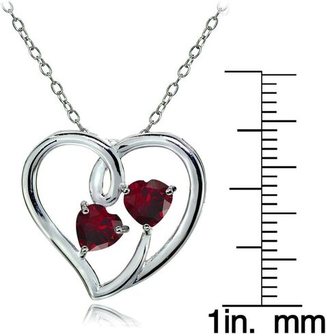 Sterling Silver Double Open Genuine and Created Gemstone Heart Necklace, Available in 5 Colors in Saudi Arabia