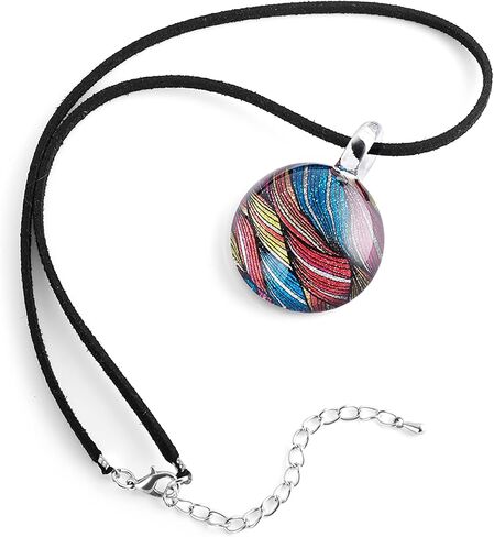 CHUVORA Hand Blown Glass Multi-Colored Abstract Art Wave Stripe Round Pendant Necklace, 17-19 inches in Kuwait