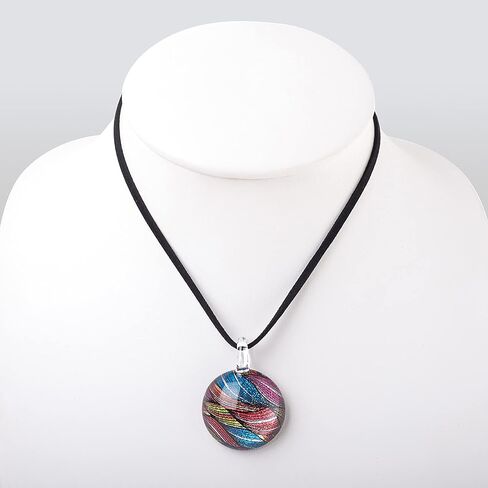 CHUVORA Hand Blown Glass Multi-Colored Abstract Art Wave Stripe Round Pendant Necklace, 17-19 inches in Kuwait