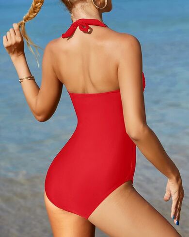Aqua Eve Women Tummy Control Bathing Suits Halter One Piece Swinsuits Ruched Mesh Vintage Swimwear in Saudi Arabia