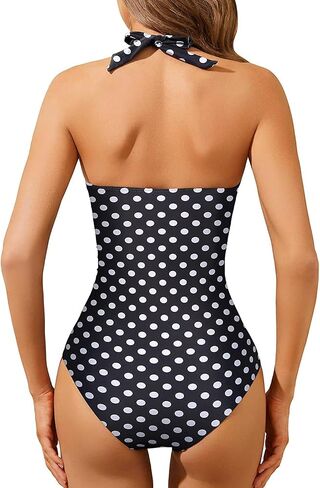 Aqua Eve Women Tummy Control Bathing Suits Halter One Piece Swinsuits Ruched Mesh Vintage Swimwear in Saudi Arabia