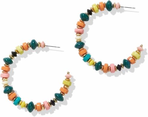 INK+ALLOY Mixed Beaded Boho Hoop Earrings for Women and Girls, Annie Kaleidoscope Collection Medium Open Hoops, Handmade Jewelry for the Modern Bohemian, 2-Inches in Saudi Arabia
