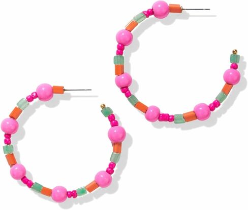 INK+ALLOY Mixed Beaded Boho Hoop Earrings for Women and Girls, Annie Kaleidoscope Collection Medium Open Hoops, Handmade Jewelry for the Modern Bohemian, 2-Inches in Saudi Arabia