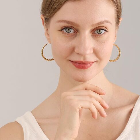 PRETOLE Chunky Gold Hoop Earrings Sterling Silver Post Howllow Textured Circle 14k Gold Plated Earrings Hypoallergenic Lightweight Twisted Big Thick Gold Hoops Earrings for Women in Kuwait