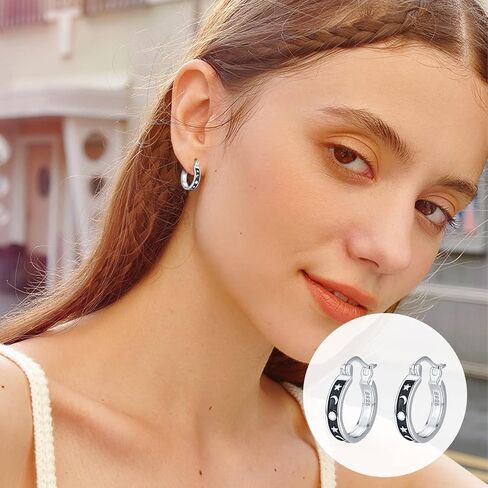 أقراط نجمة وقمر 925 فضة استرليني نجمة صغيرة هوب هاغي أقراط هيبوالرجينيك القمر صن ستار مجوهرات هدايا عيد الميلاد للنساء الفتيات، فضة الاسترليني, فضة استرلينية, فضة استرليني in Kuwait