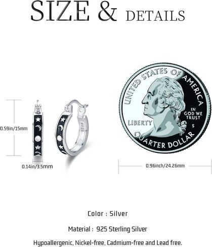 أقراط نجمة وقمر 925 فضة استرليني نجمة صغيرة هوب هاغي أقراط هيبوالرجينيك القمر صن ستار مجوهرات هدايا عيد الميلاد للنساء الفتيات، فضة الاسترليني, فضة استرلينية, فضة استرليني in Kuwait