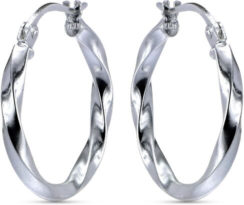 Sterling Silver 2mm Thickness Polished Twisted Round Hoop Earrings, 15mm, 20mm, 25mm in Saudi Arabia