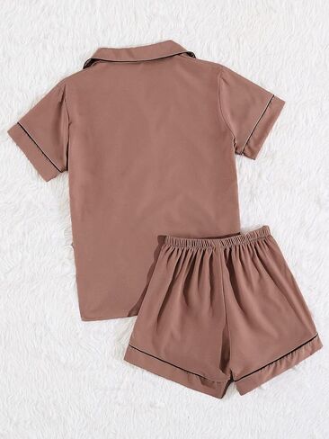 Floerns Women's 2 Piece Button Front Short Sleeve Top and Pajama Shorts Set in Saudi Arabia