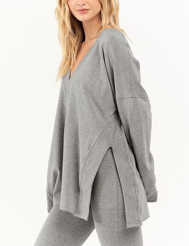 Womens 2Two Piece Outfit Oversized Workout Reversible Long Sleeve Top Flared Legging Lounge Set Tracksuit(LightGrey-L) in Saudi Arabia