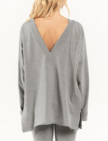 Womens 2Two Piece Outfit Oversized Workout Reversible Long Sleeve Top Flared Legging Lounge Set Tracksuit(LightGrey-L) in Saudi Arabia