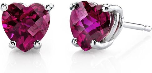 14 Karat White Gold Heart Shape 2.00 Carats Created Ruby Stud Earrings in Saudi Arabia