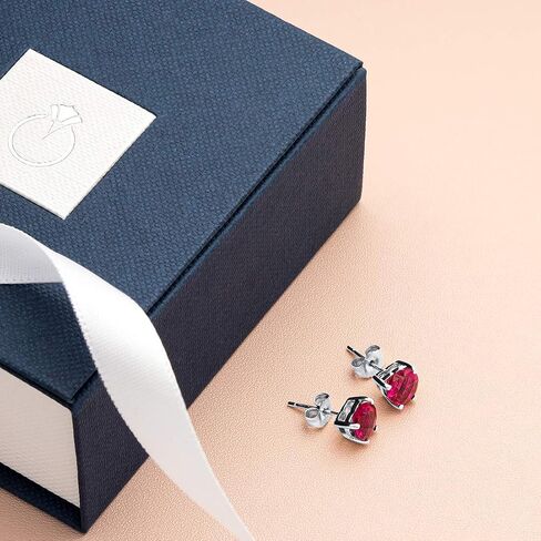14 Karat White Gold Heart Shape 2.00 Carats Created Ruby Stud Earrings in Saudi Arabia