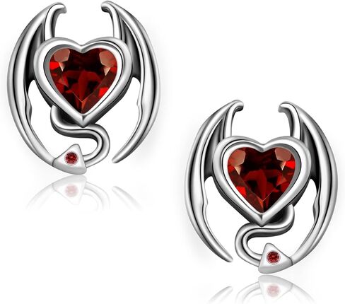 أقراط على شكل قلب من CHIC & ARTSY أقراط من الفضة الإسترليني عيار 925 أقراط مرصعة بالكريستال الأحمر للهالوين أقراط على شكل قلب أحمر للنساء in Kuwait