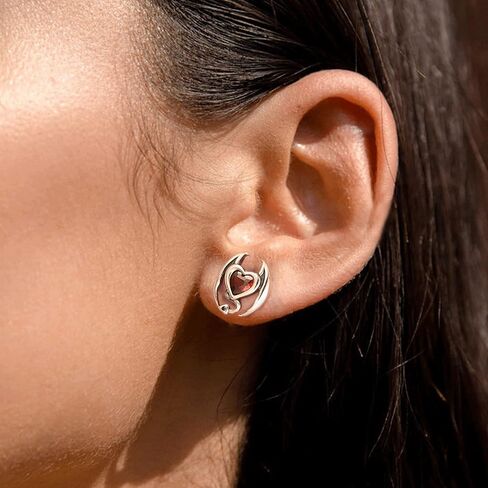 أقراط على شكل قلب من CHIC & ARTSY أقراط من الفضة الإسترليني عيار 925 أقراط مرصعة بالكريستال الأحمر للهالوين أقراط على شكل قلب أحمر للنساء in Kuwait