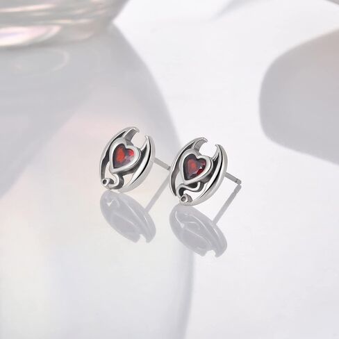 أقراط على شكل قلب من CHIC & ARTSY أقراط من الفضة الإسترليني عيار 925 أقراط مرصعة بالكريستال الأحمر للهالوين أقراط على شكل قلب أحمر للنساء in Kuwait