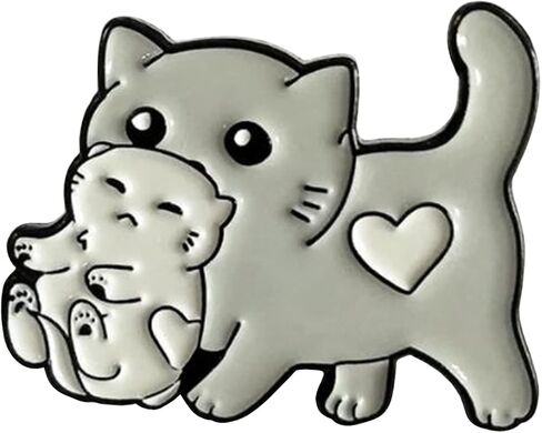 Cartoon Animal Brooch Pin Grey Cat Holding Doll Enamel Brooch Lapel Pin Badge Funny Bag Accessories Badge For Girls Women, Alloy Steel, no gemstone in Kuwait