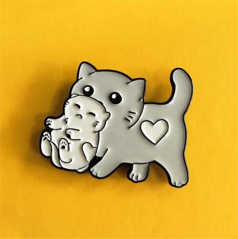 Cartoon Animal Brooch Pin Grey Cat Holding Doll Enamel Brooch Lapel Pin Badge Funny Bag Accessories Badge For Girls Women, Alloy Steel, no gemstone in Kuwait