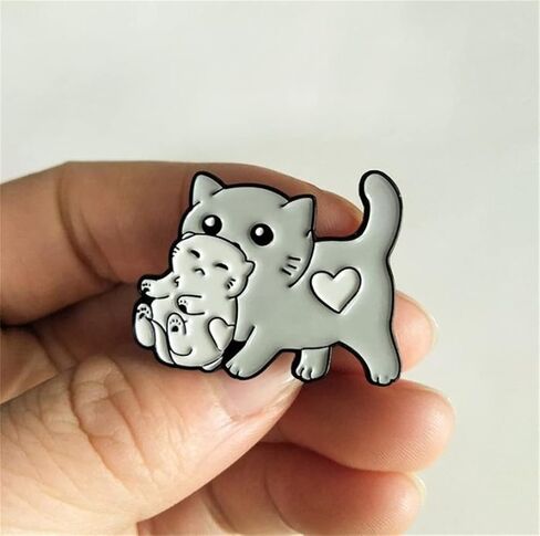 Cartoon Animal Brooch Pin Grey Cat Holding Doll Enamel Brooch Lapel Pin Badge Funny Bag Accessories Badge For Girls Women, Alloy Steel, no gemstone in Kuwait