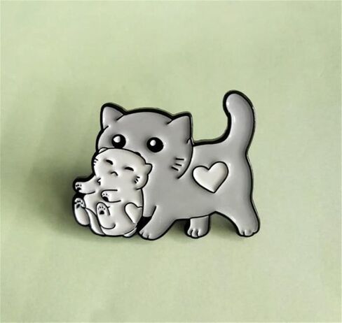 Cartoon Animal Brooch Pin Grey Cat Holding Doll Enamel Brooch Lapel Pin Badge Funny Bag Accessories Badge For Girls Women, Alloy Steel, no gemstone in Kuwait