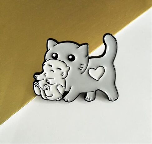 Cartoon Animal Brooch Pin Grey Cat Holding Doll Enamel Brooch Lapel Pin Badge Funny Bag Accessories Badge For Girls Women, Alloy Steel, no gemstone in Kuwait