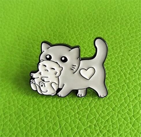 Cartoon Animal Brooch Pin Grey Cat Holding Doll Enamel Brooch Lapel Pin Badge Funny Bag Accessories Badge For Girls Women, Alloy Steel, no gemstone in Kuwait