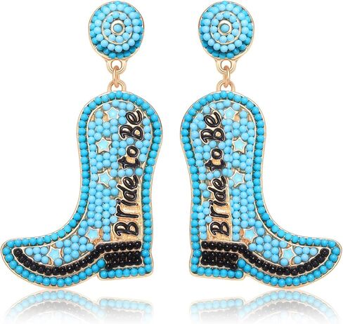 Bride Earrings Beaded Cowboy Boot Earrings for Women Dangling Fun Western Country Cowgirl Bride To Be Drop Dangle Earrings Bridal Wedding Gifts for Bachelorette Party in Saudi Arabia