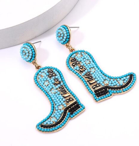 Bride Earrings Beaded Cowboy Boot Earrings for Women Dangling Fun Western Country Cowgirl Bride To Be Drop Dangle Earrings Bridal Wedding Gifts for Bachelorette Party in Saudi Arabia