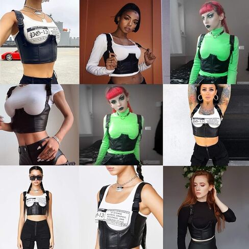 Women's PU Leather Bustier Crop Top Gothic Punk Buckle Tank Tops Camisole Corset for Club Party Festival Rave Outfit in Saudi Arabia