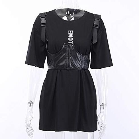 Women's PU Leather Bustier Crop Top Gothic Punk Buckle Tank Tops Camisole Corset for Club Party Festival Rave Outfit in Saudi Arabia